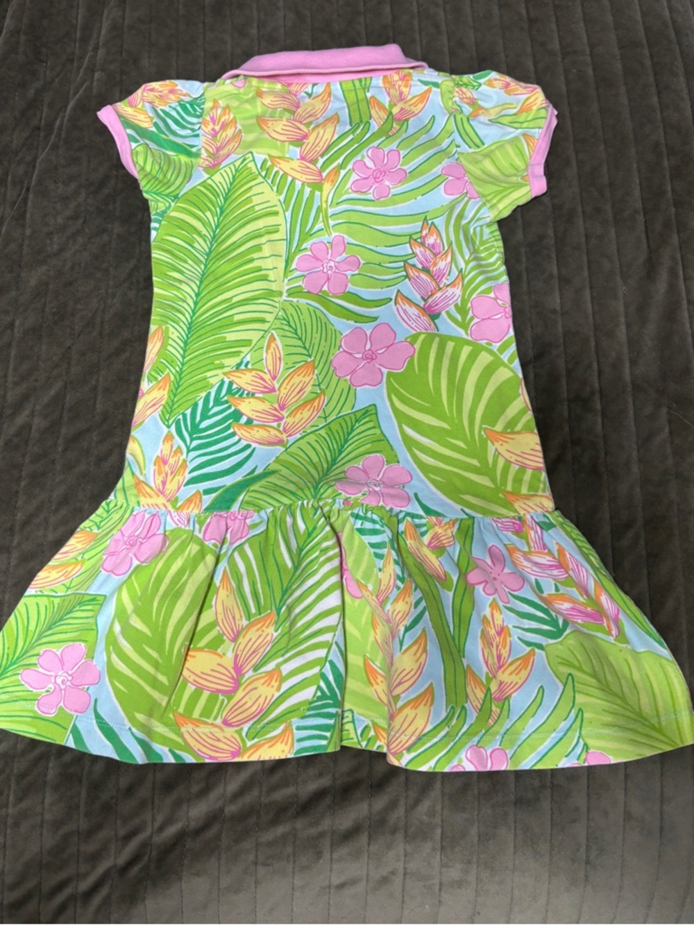 Lilly Pulitzer Pink Collar Polo Dress with Green Floral Print - Picture 3 of 3